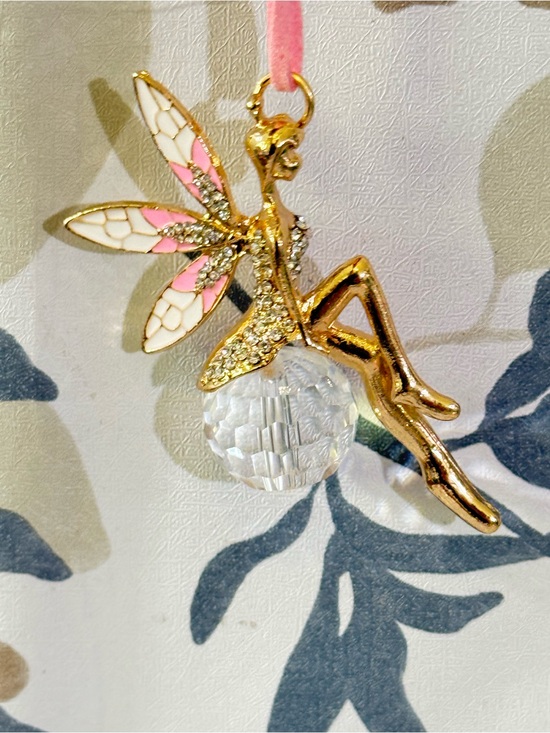 Other - NWT Gold Fairy Crystal Pendant Suncatcher - Pink & White Wing Accent
